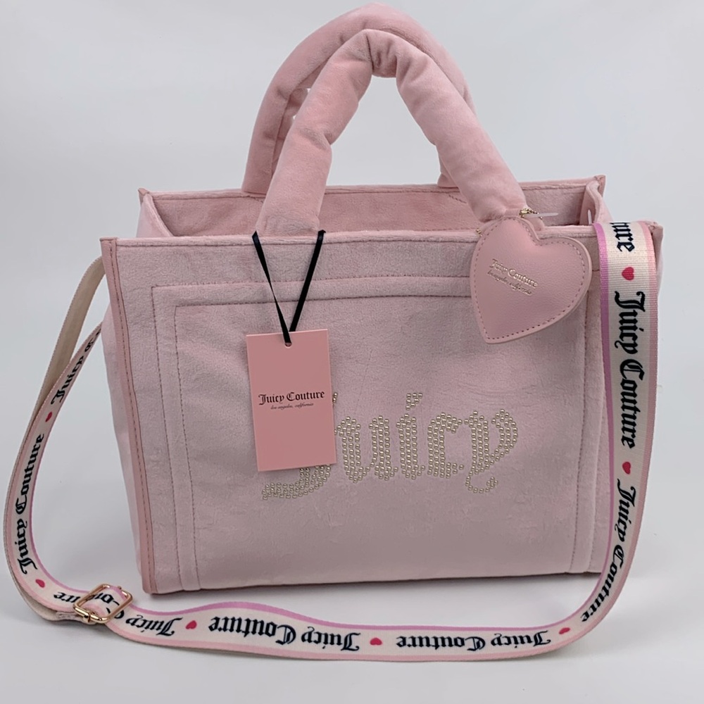 Juicy Couture Blush Pink Diamond Extra Spender Tote Heart Charm Cross strap NEW